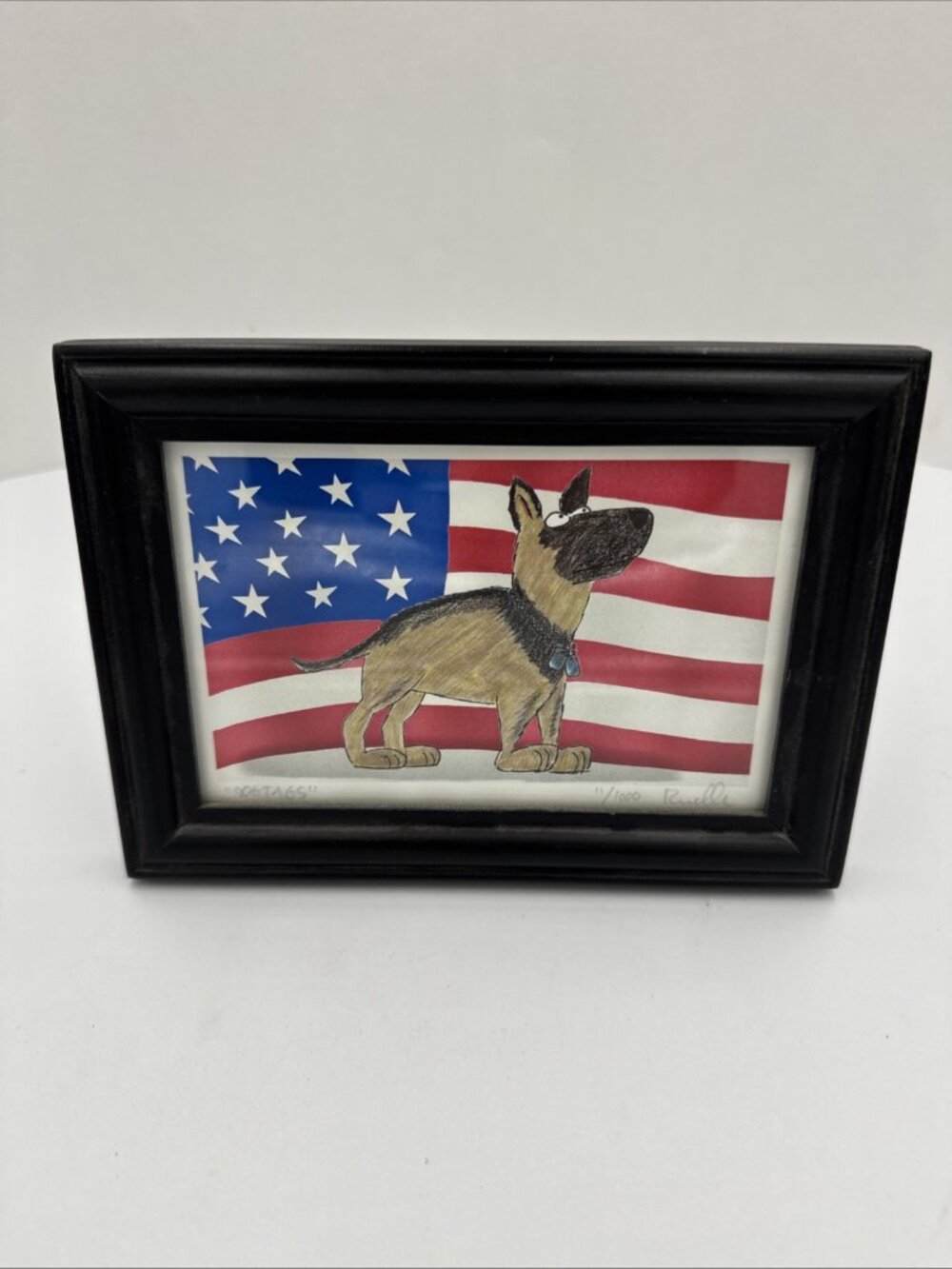 Ron Ruelle German Shepherd Flag Art Dogtags Signed Numbered 11/1000